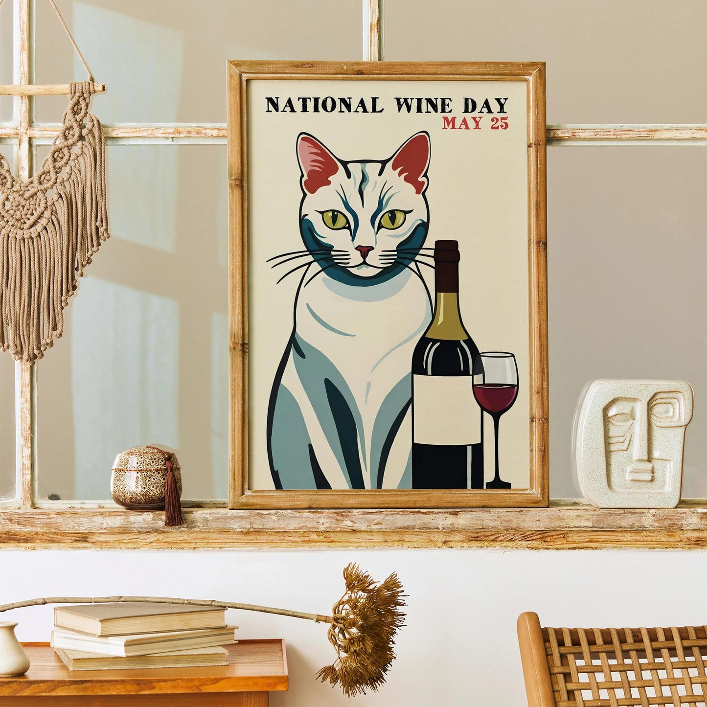 National Wine Day Vintage Cat Poster