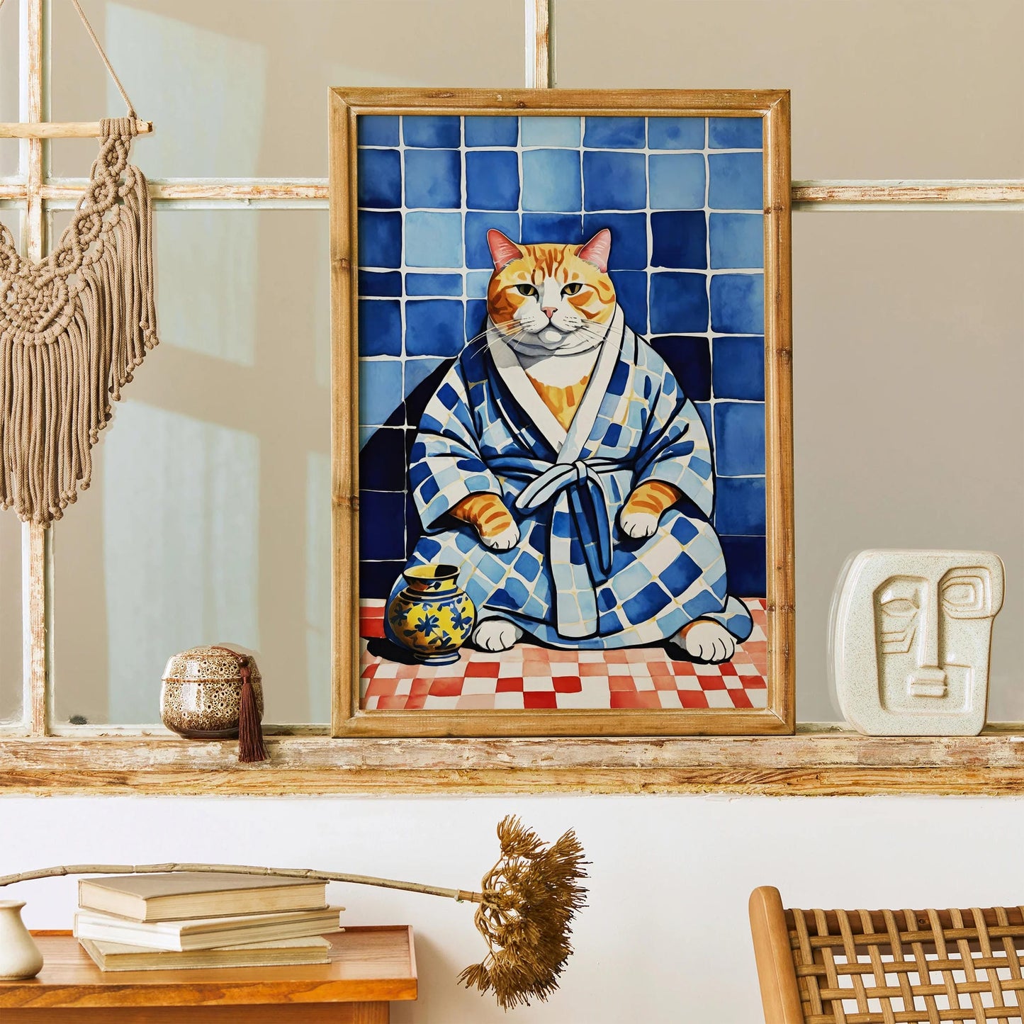 Whimsical Cat in Bathrobe Poster