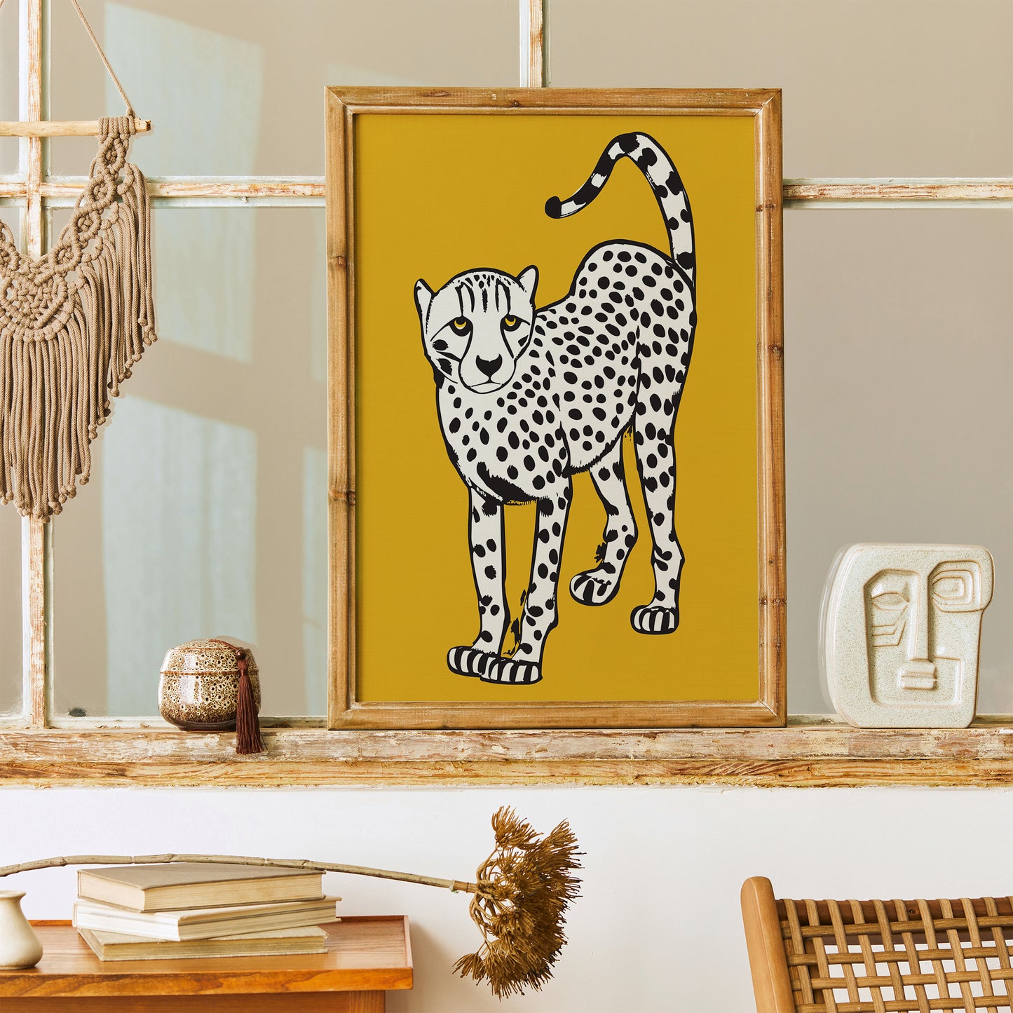 White Jungle Cat Quirky Art Print