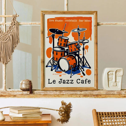 Le Jazz Cafe Live Music Drum Kit Poster