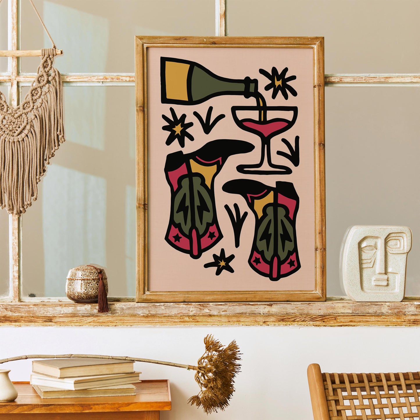 Wine Boots Party Poster - Retro Kitchen Wall Art
