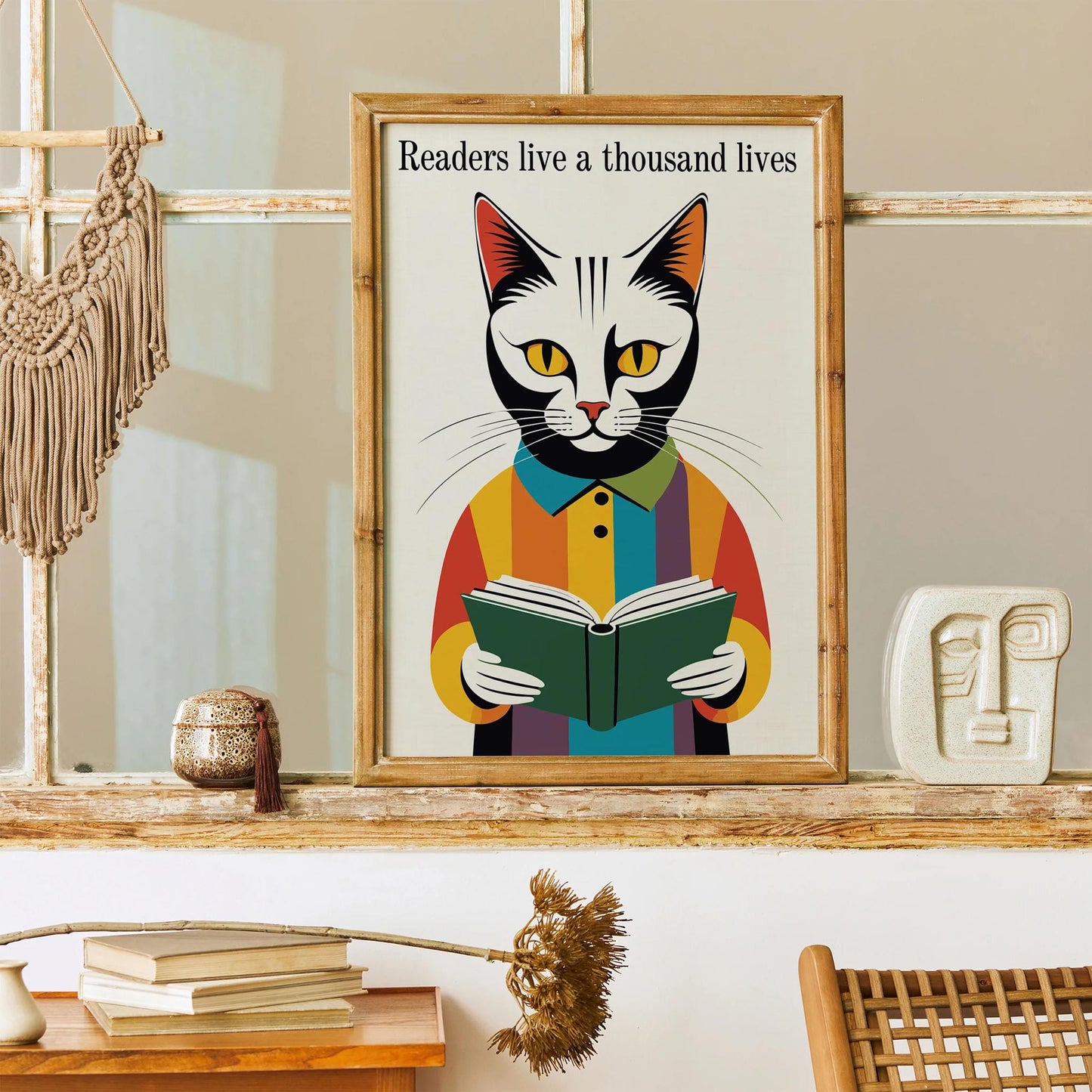 Vintage Reading Cat Wall Art