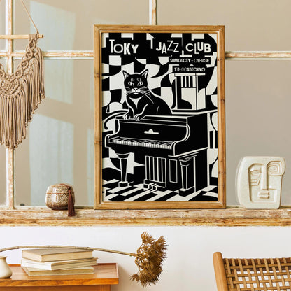 Tokyo Jazz Club Cat & Piano Art