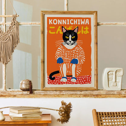 Konnichiwa Cute Cat Poster