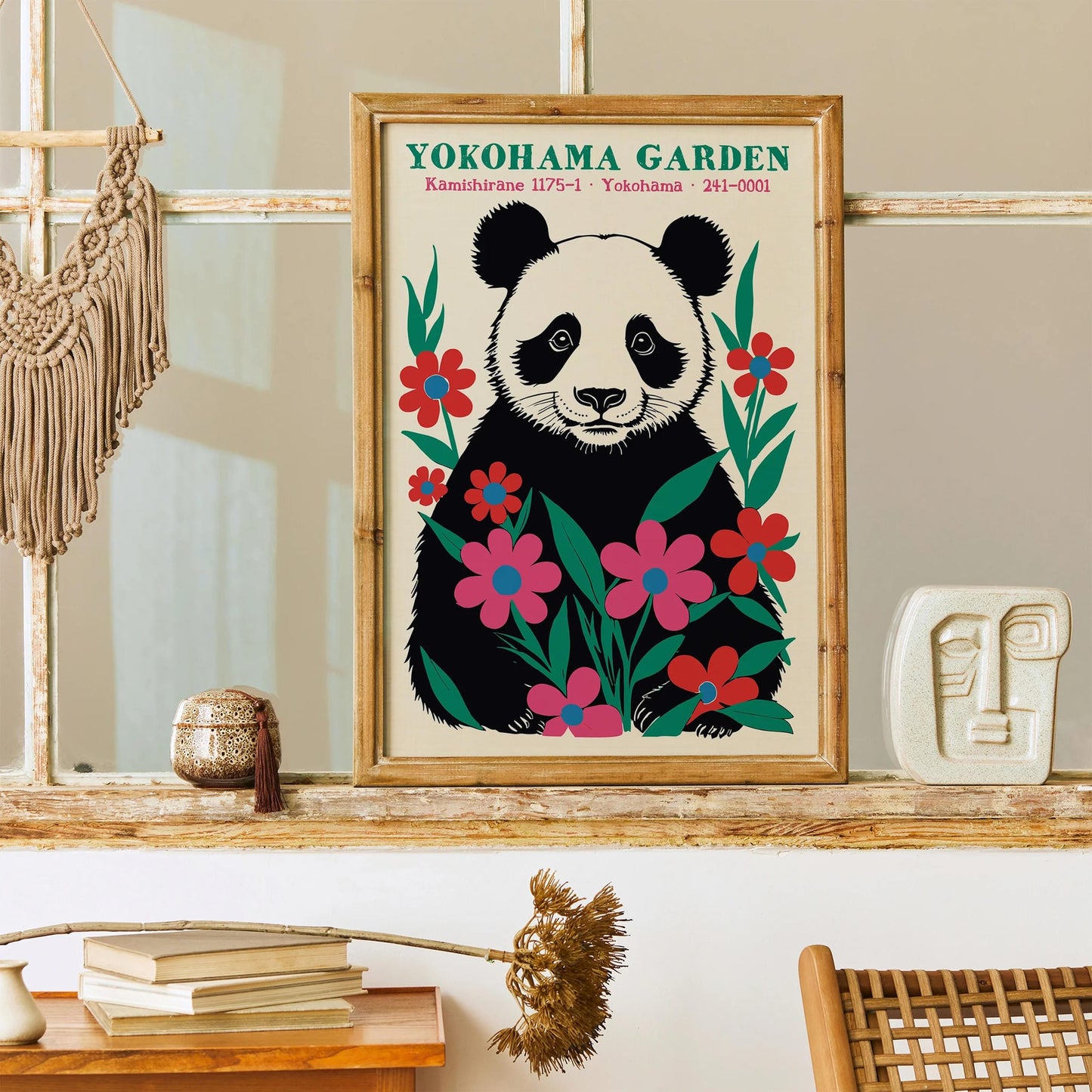 Cute Panda with Flowers Wall Art Poster