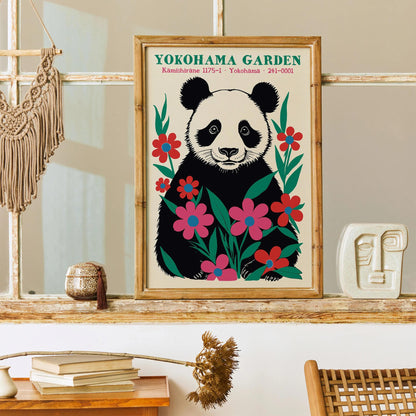Cute Panda with Flowers Wall Art Poster