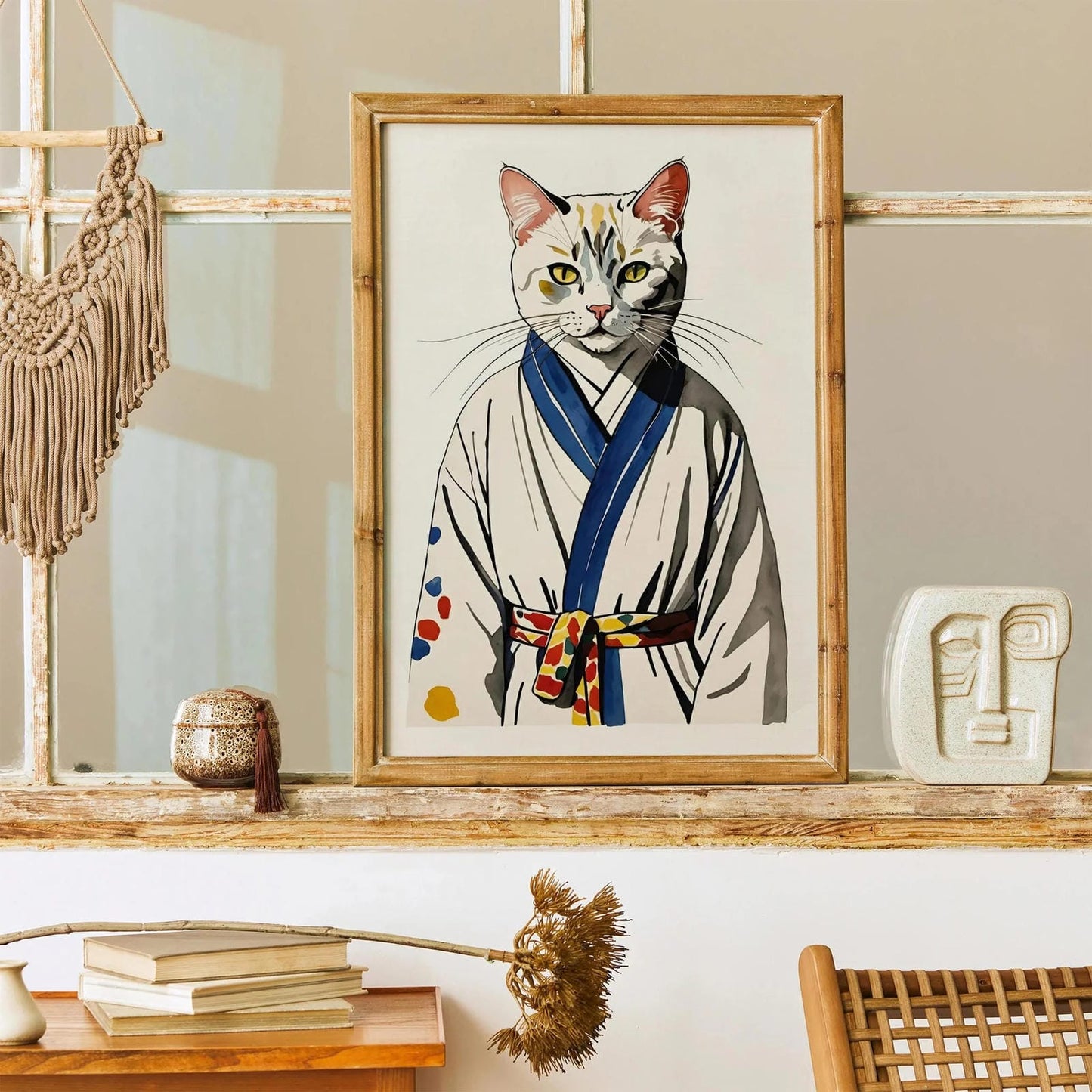 Japanese Kimono Cat Art Print Poster