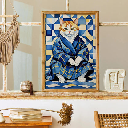 Tabby Cat in Bathrobe Poster