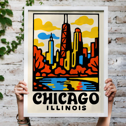 Chicago Skyline Retro Poster Print