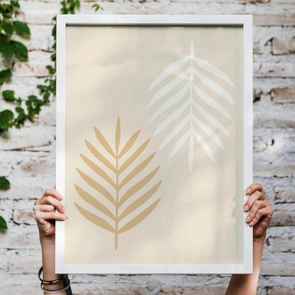 Boho Japandi Wall Art – Minimalist Leaves Poster