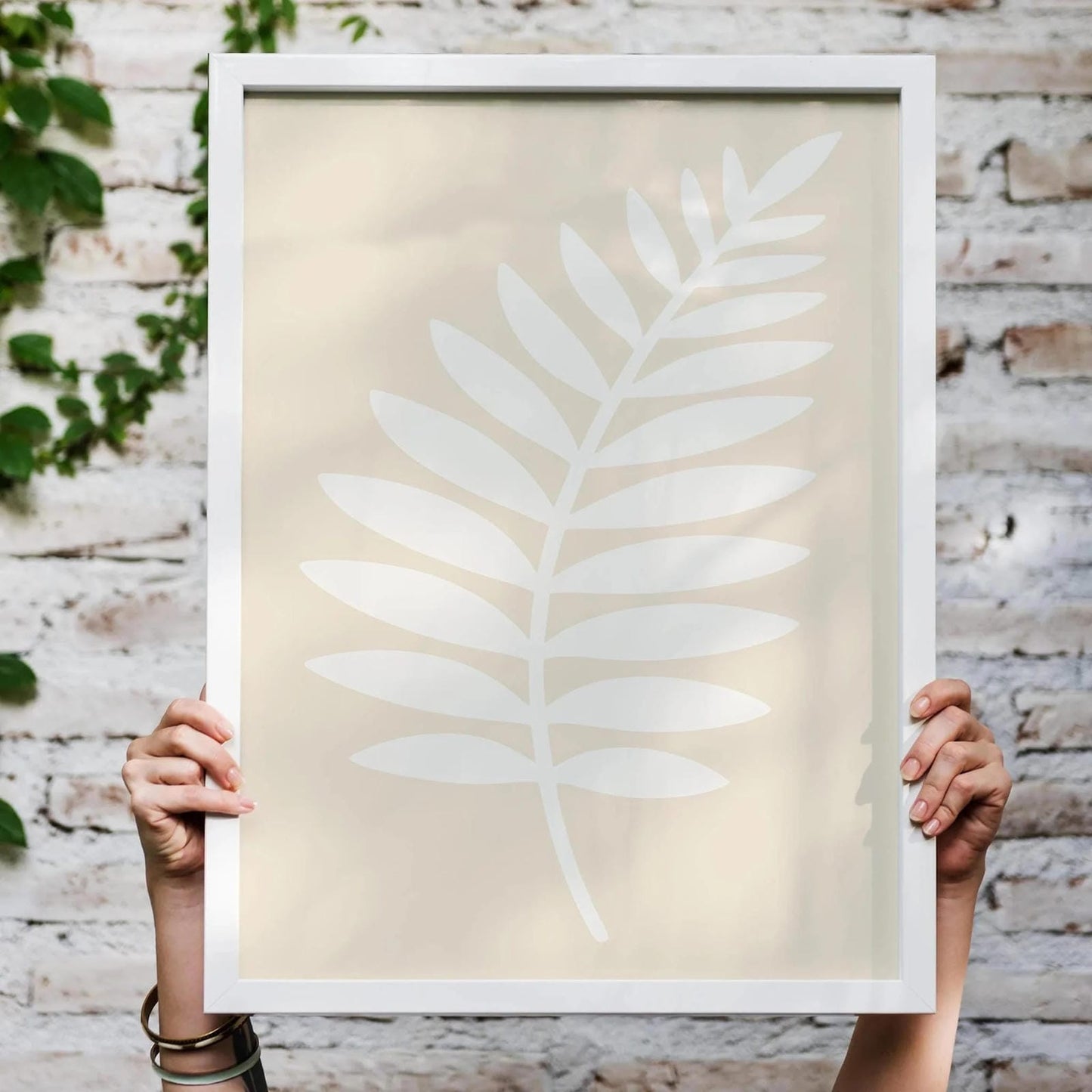 Japandi Fern Leaf Poster – White Minimal Wall Decor