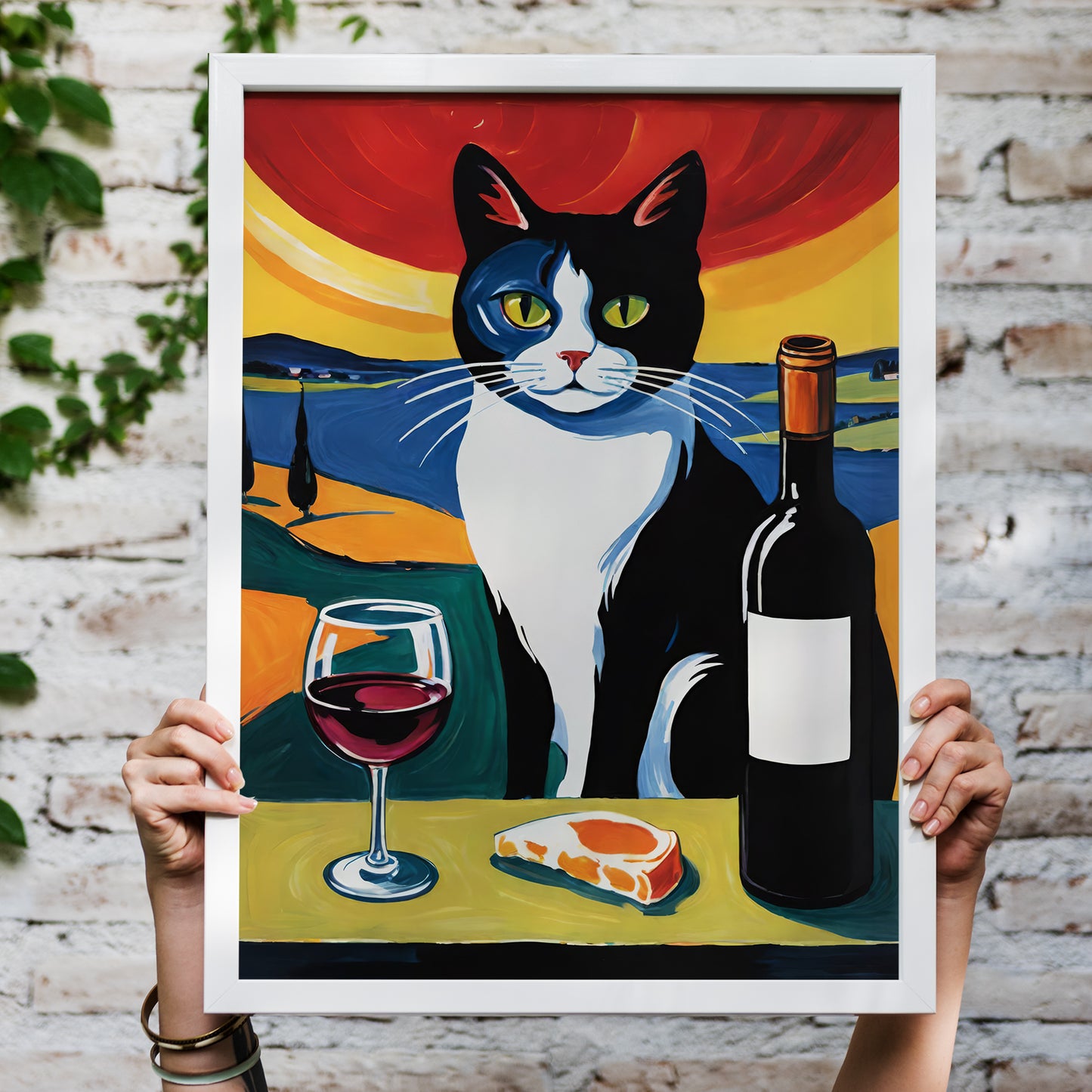 Cat and Wine Artistic Wall Art