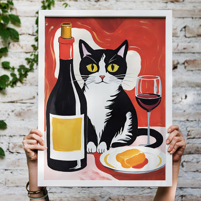 Cat and Wine Kitchen Wall Art