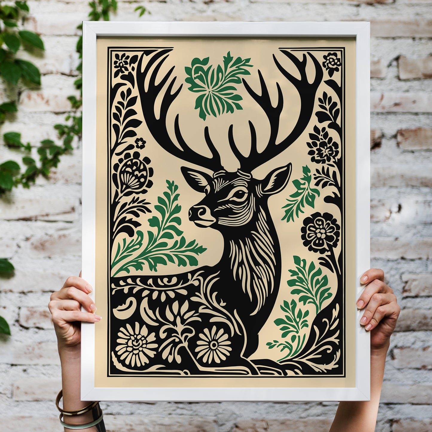 Rustic Linocut Style Deer Poster