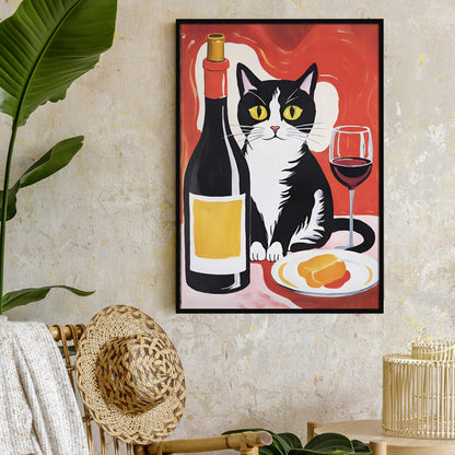 Cat and Wine Kitchen Wall Art