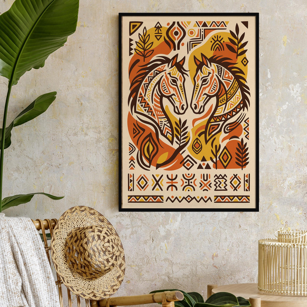 Afrohemian Horse Portrait Art Poster