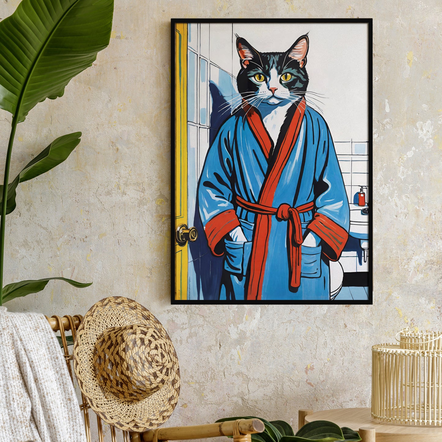 Cat in Bathrobe Wall Art Print