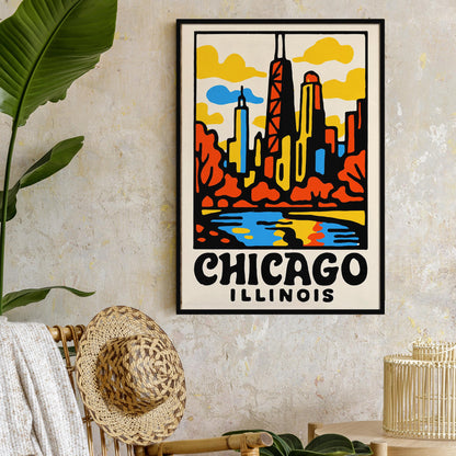 Chicago Skyline Retro Poster Print
