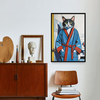 Cat in Bathrobe Wall Art Print