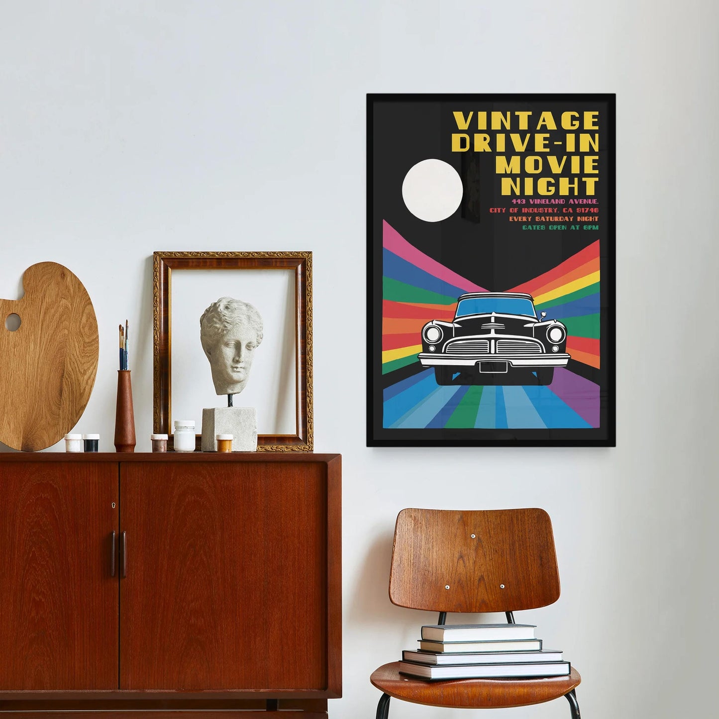 Retro Drive-In Movie Car Poster