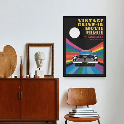Retro Drive-In Movie Car Poster
