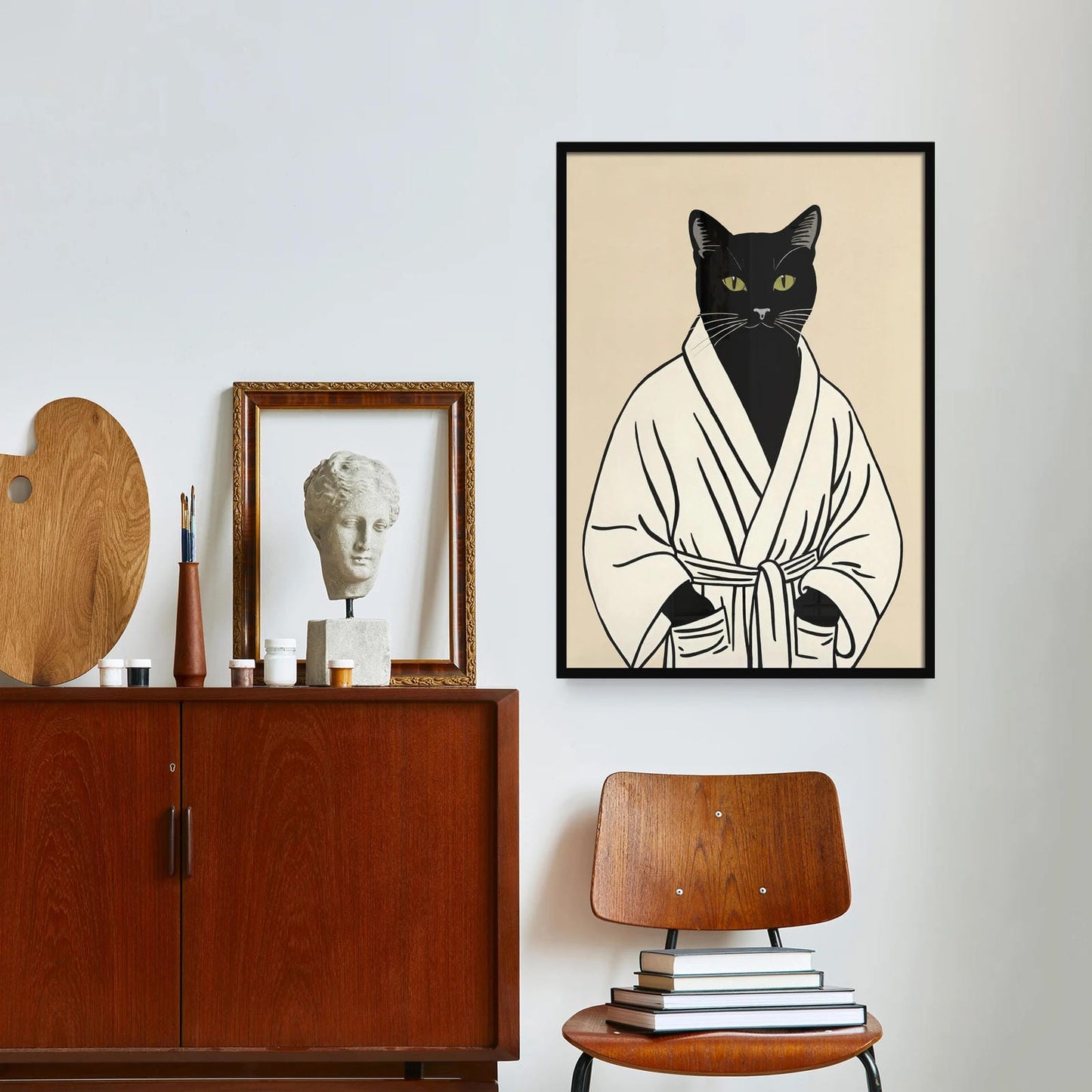Cute Black Cat in Bathrobe Poster