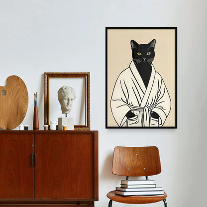 Cute Black Cat in Bathrobe Poster