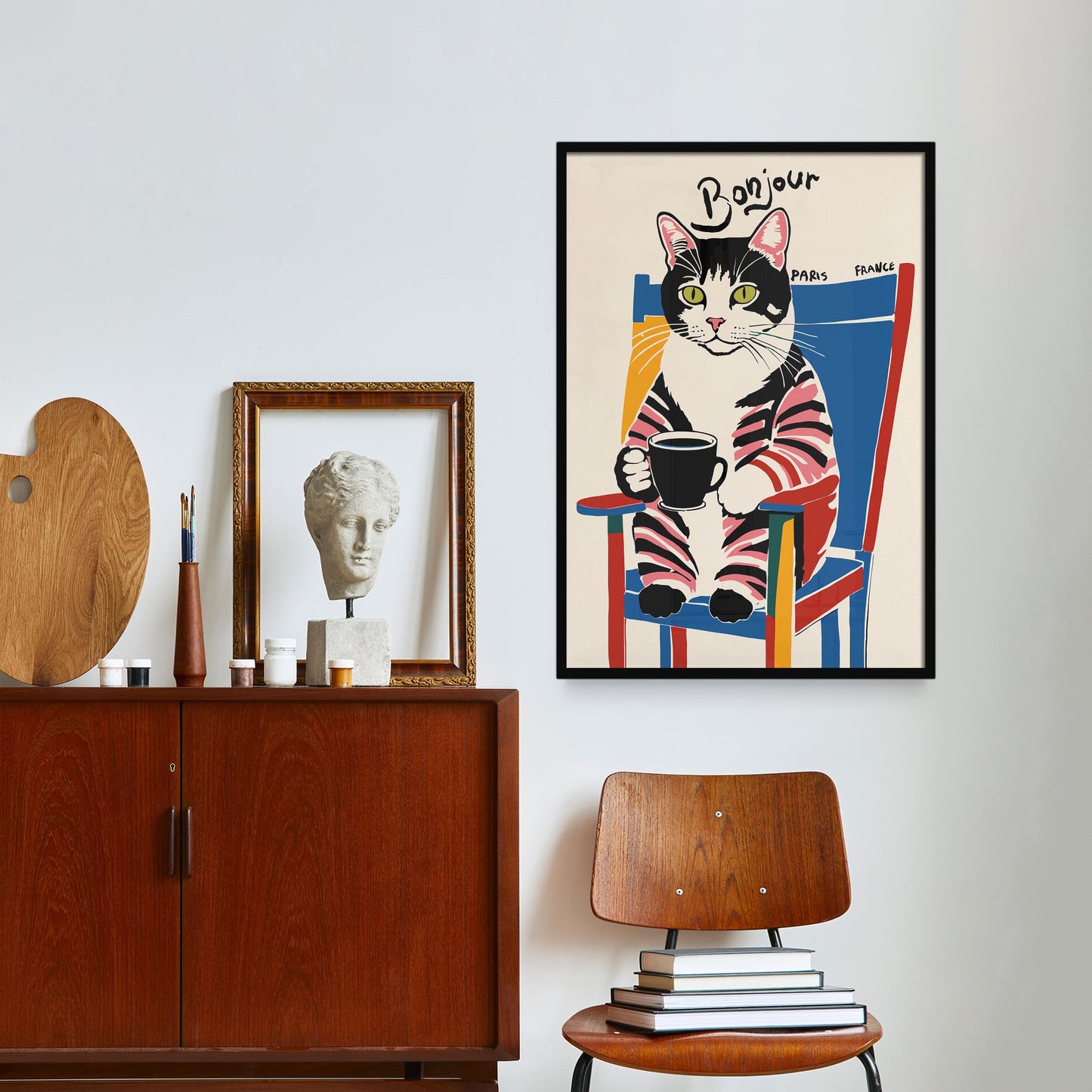 Bonjour Cat Poster Print