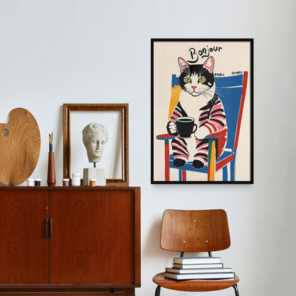 Bonjour Cat Poster Print