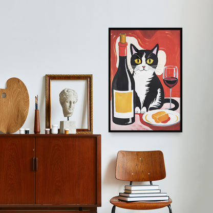Cat and Wine Kitchen Wall Art