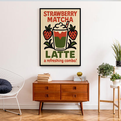 Strawberry Matcha Latte Wall Print