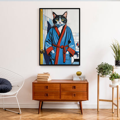 Cat in Bathrobe Wall Art Print