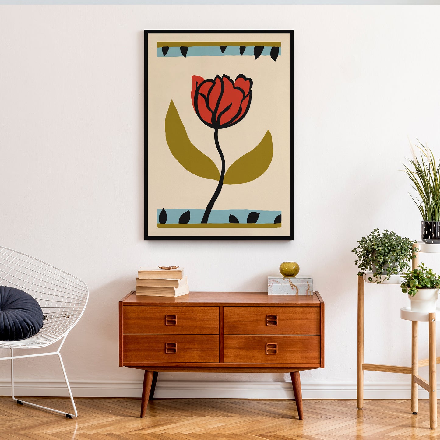 Retro Red Tulip Flower Poster