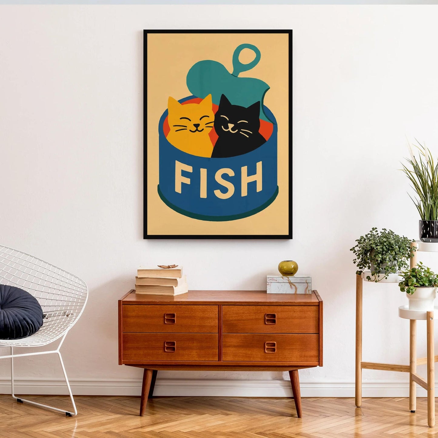 Retro Funny Cats and Fish Can Poster