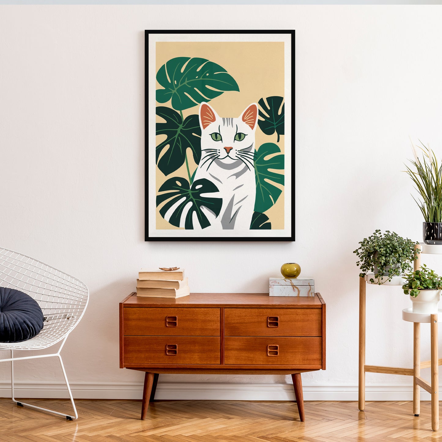 Cat and Leaves Art Print