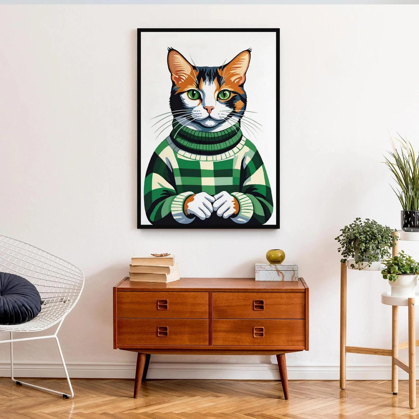 Cat in Green Sweater Print