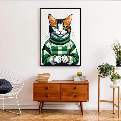 Cat in Green Sweater Print