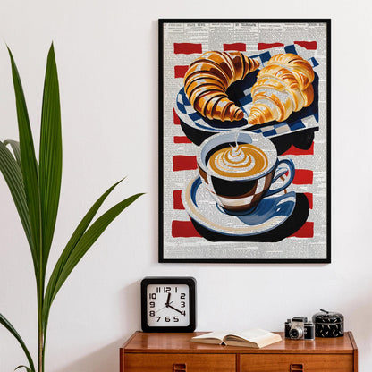 Croissants & Coffee Newsprint Poster