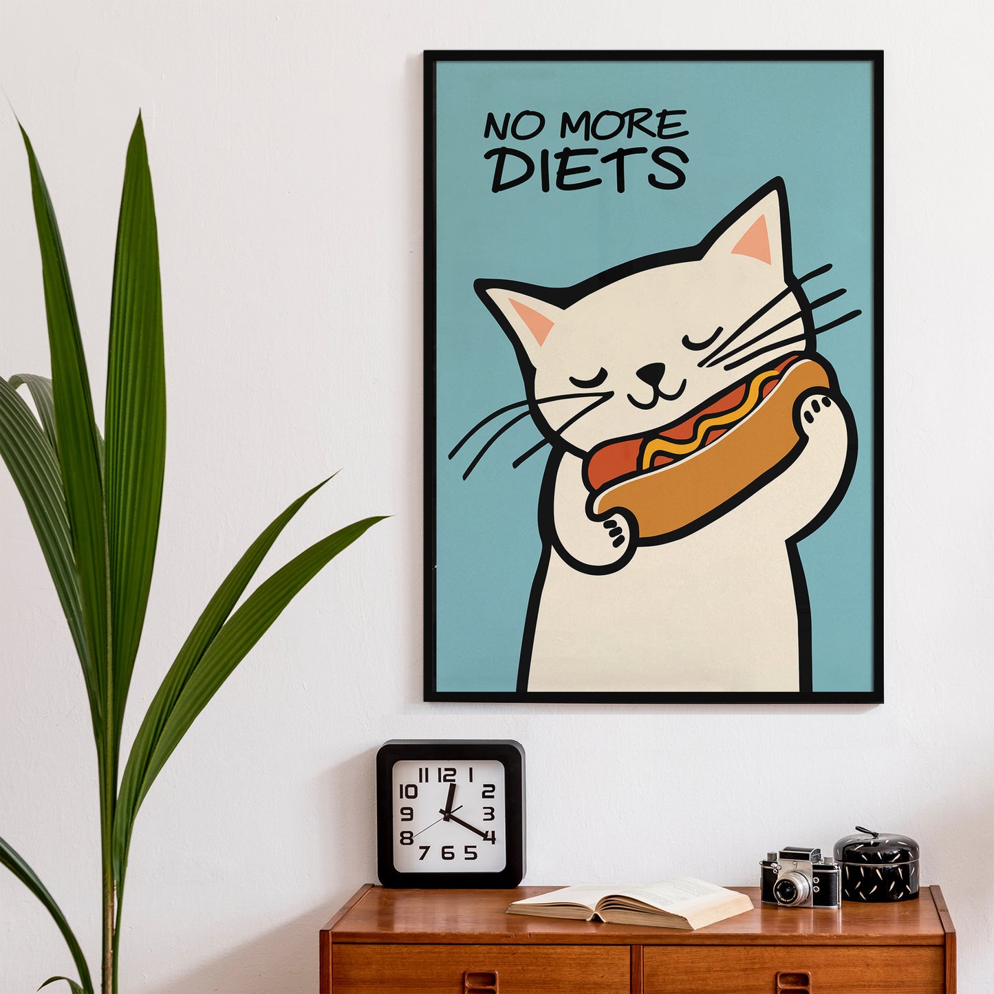 No More Diets Funny Cat Wall Art