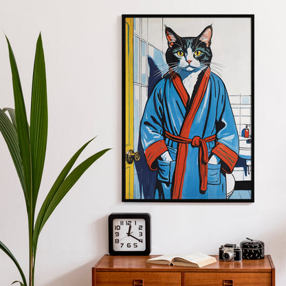 Cat in Bathrobe Wall Art Print