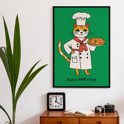 Buon Appetito Cat Pizza Lover Green Poster