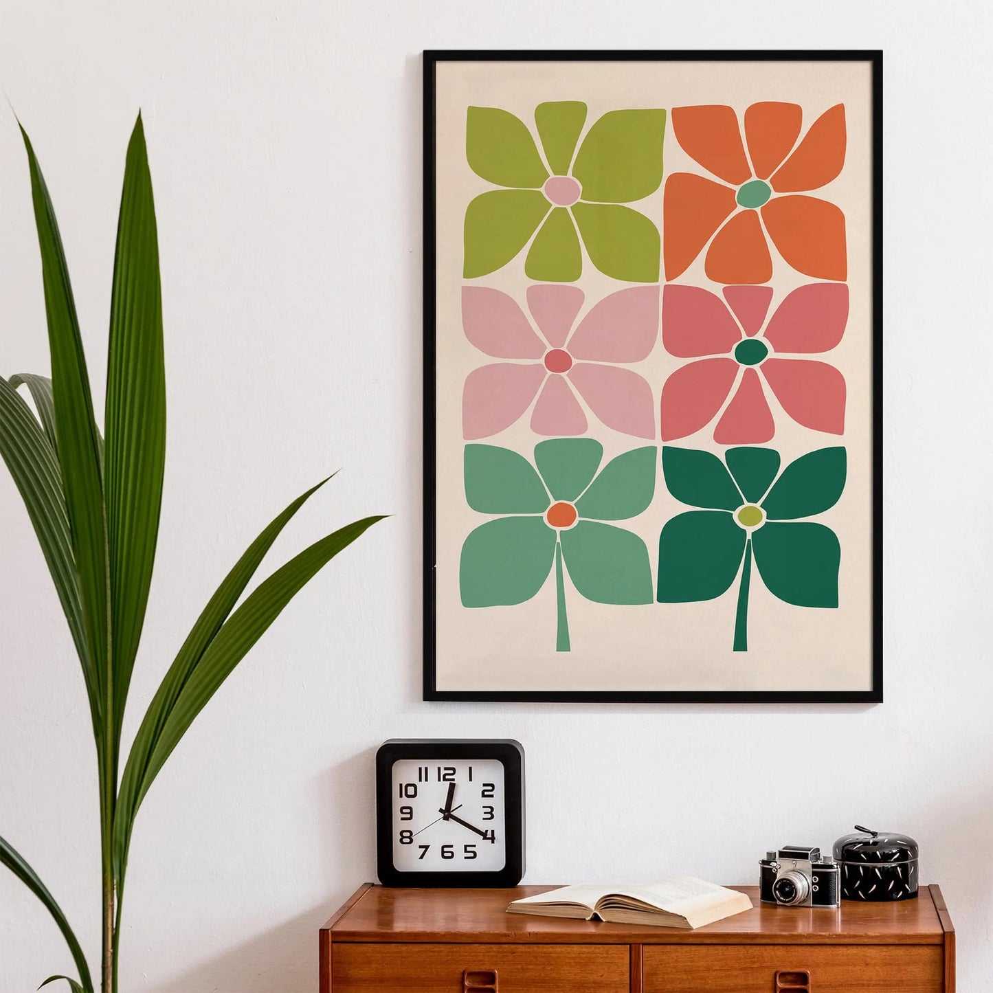 Retro Colorful 60s Flowers Poster