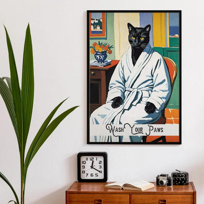 Wash Your Paws - Retro Cat Bathroom Print