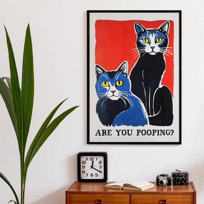 Funny Cat Bathroom Poster – Are You Pooping?