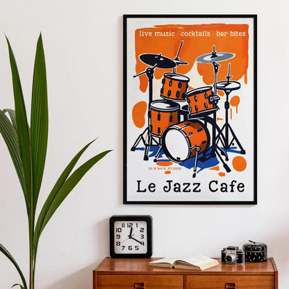 Le Jazz Cafe Live Music Drum Kit Poster