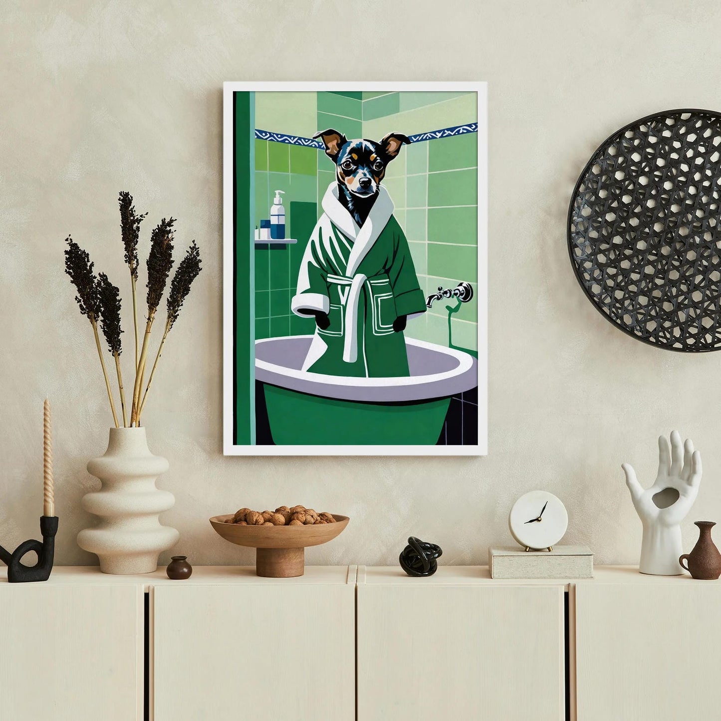 Cute Dog Bathroob Art Print