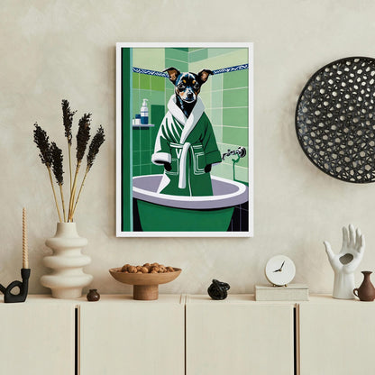 Cute Dog Bathroob Art Print