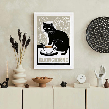 Buongiorno Cat Coffee Poster Print