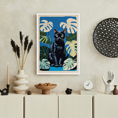 Monstera Cat Wall Art Print