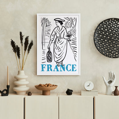 Retro France Travel Poster Line Art